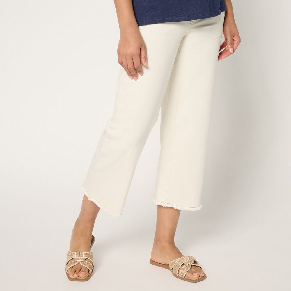 Belle By Kim Gravel NWT TripleLuxe Twill Mariner‎ Fringe Crop Pants 28W Sandbar